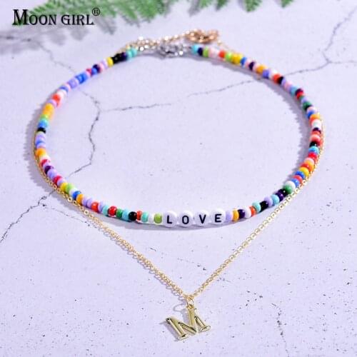 2 Pieces/Lot Summer Custom Letter Choker Pendant Necklace for Women Goth Aesthetic Boho Vintage Collier Femme Fashion Jewelry