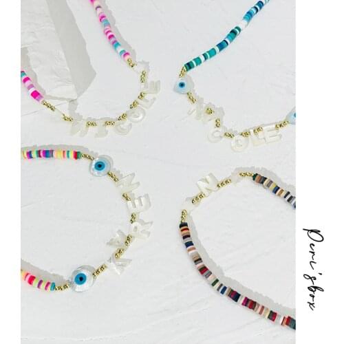 PerisBox Build Your Own Nacre Initial Necklaces Summer Tie Dye Rainbow Beaded Natural Shell Necklace
