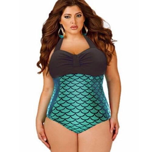 Sexy Women Scale Print Plus Size One Piece Halter Monokini Summer Swimwear Push Up Padded Bikini Swimsuit