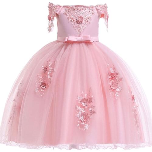 Girls dress lace beaded formal evening dress wedding princess flower clothing girl children costume party baby girl clothes