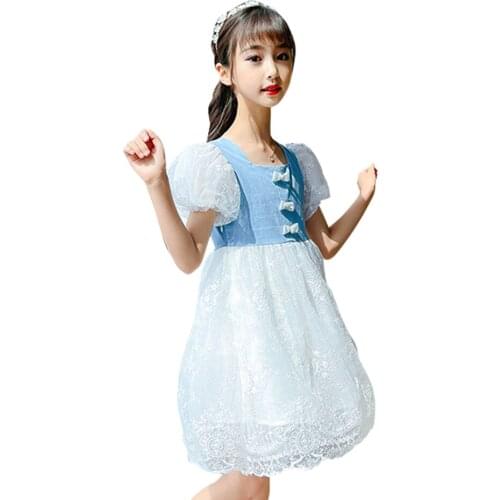 Girl Princess Dress Lace Girls Party Dress Kids Bow Child Summer Dress Patchwork Costume Girl