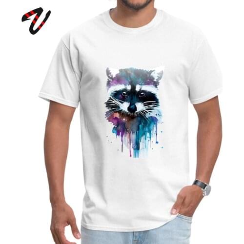 Casual T-shirt For Men Watercolor Raccoon T Shirt Print Animal Tees Guys Hip Hop Clothes 100% Cotton Custom O Neck Tshirt