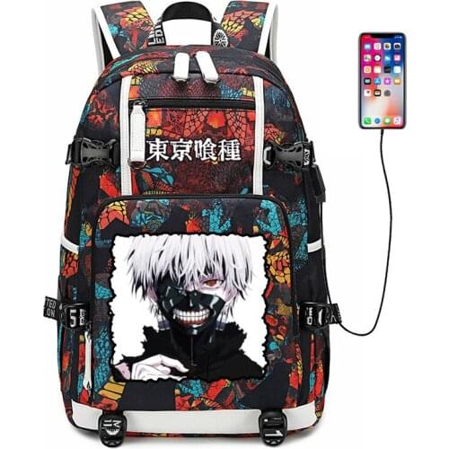 Tokyo Ghoul Kaneki Ken Backpack USB Port Rucksack Bag Snake Pattern Teenager Student School Bags travel Shoulder Laptop Bag