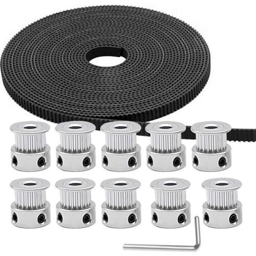 GT2 Timing Belt Pulley+10pcs 5mm 20 Teeth Timing Pulley Wheel and GT2 5 Meters Rubber 2mm Pitch 6mm Wide Timing Belt with Allen