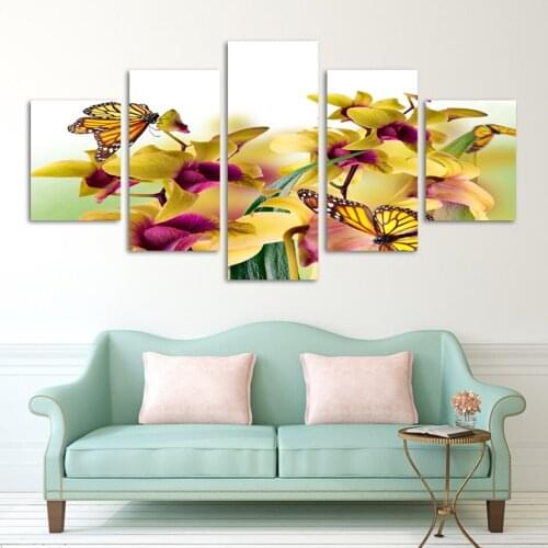 Fashion 5 Panel Hot Sell Modern Wall Painting yellow flowers abstract Home Wall Art Picture Paint on Canvas Prints art