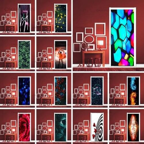 Modern Creative 3D Plants Door Stickers Home Renew Decor Wallpaper Self-Adhesive Waterproof Poster Diy Sticker Door Mural