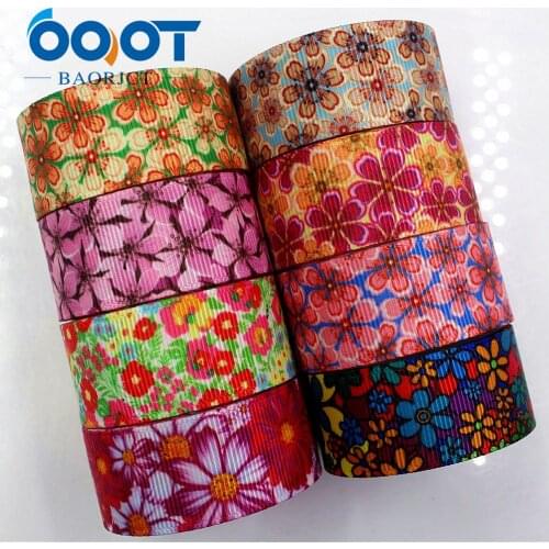 OOOT BAORJCT 1712088 22 mm 10 yard Flower Ribbons Thermal transfer Printed grosgrain Wedding Accessories DIY handmade material