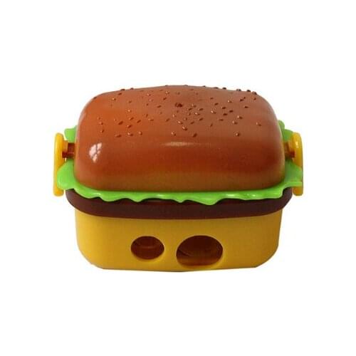 Creative Design 2 Hole Hamburger Shape Pencil Sharpener With Two Rubbers/eraser Kids School Pencil Knife Stationery Supplies