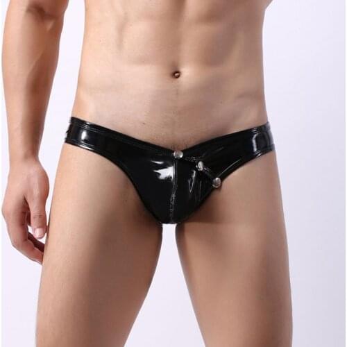 Sexy Men U Convex Bag Low Waist Briefs Open Crotch Undershort Jockstrap Faux Leather Bulge Underpants Entertaining Gay Underwear