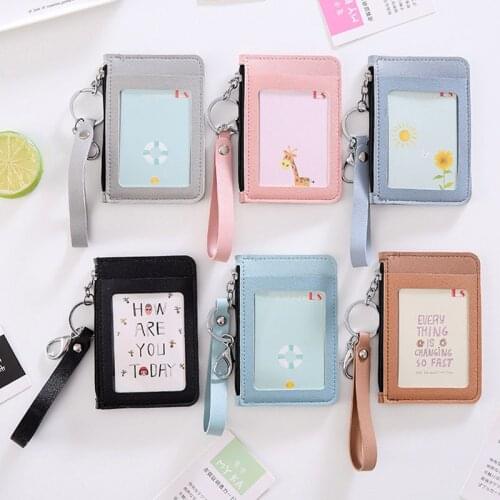 High Quality PU Leather Women Credit Card Case Business Card Holder Student Card Bag ID Card Wallet With Keychain And Coin Purse