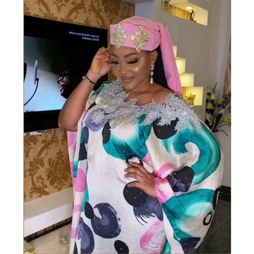 2020 New Arrival Lady Dress Bat Sleeve Design Printing Round Collar Long Skirt Material Polyester Loose type