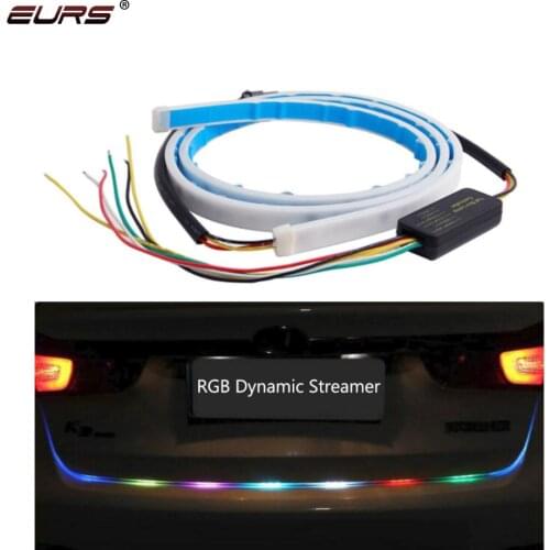 1.2m Car Rear Trunk Tail Light Area Illumination Rear Brake Four Colors Car Type Flow Car Light Tailgate Turn Signal Light RGB