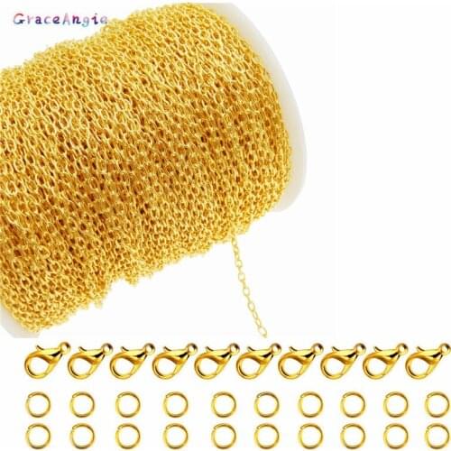 10meters/roll Copper jewelry chain lobster clasp circles Earrings Necklace Stainless Steel Cable Chain Bulk Jewelry DIY Necklace