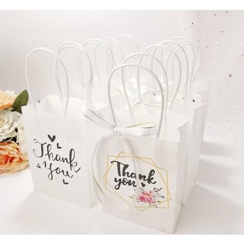 12Pcs Thank You Handle Bags Candy Boxes Cake Baking Bag with Ribbon Gift Bags for Thanksgiving Christmas Party Supplies
