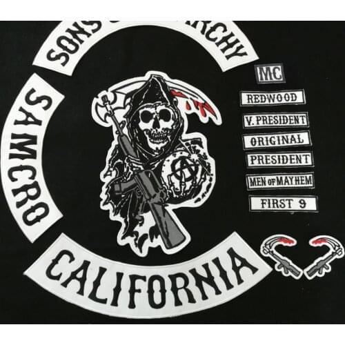 2015 Black 13pcs/set Sons of biker patches for Vest clothing of Anarchy patches badges sticker iron on applique embroidered