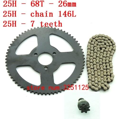 25H Chain 146 Links + 68T teeth 29mm Rear Sprocket + 7 teeth sprocket shaft For Electric tricycle Mini moto Pocket Bike ATV Quad