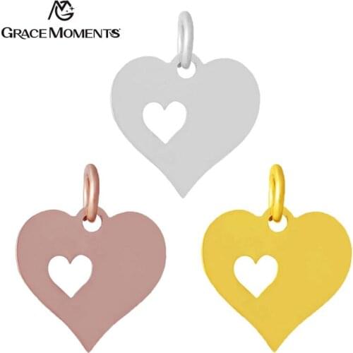 5pcs/lot Grace Moments Wholesale DIY Bracelet Charm 3 Colors Pendant Perfect Quality Heart Charm for Making Women Jewelry