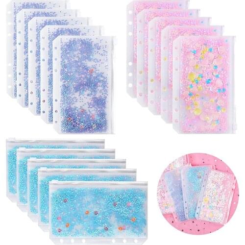 6 Pieces A6 Binder Cash Envelopes PVC Budget Binder with Zipper Envelopes Pocket Folders for 6 Ring Refillable Binder Notebook