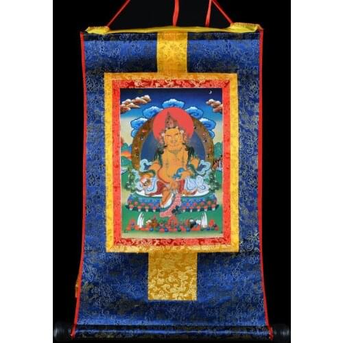 60 CM Buddha Thang-ga Thangka # HOME Talisman efficacious Protection # Tibetan Buddhism Yellow Jambhala Buddha Hang painting