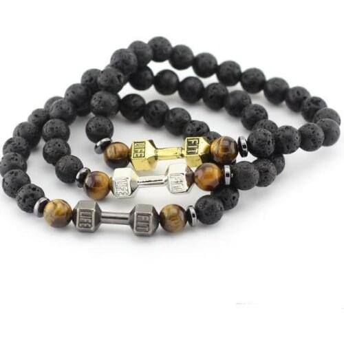 8mm Dumbbell multicolor Agate Chakra Healing Reiki Buddha Yoga Bracelet elastic adjustable Volcanic Stone Bangles dgff