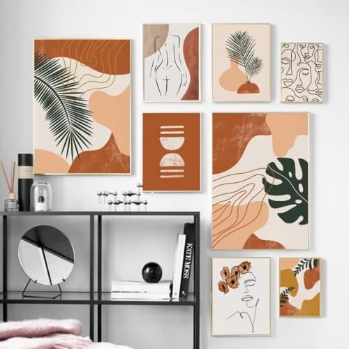 Girls Face Body Lines Figures And Leaves Abstract Wall Posters Nordic Decorative Canvas Painting For Living Room Decoration