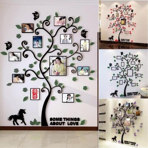 Acrylic 3D Family Photo Frame Tree Wall Stickers DIY Photo Tree Acrylic Wall Decals/Adhesive Family Wall Sticker Mural Art Decor