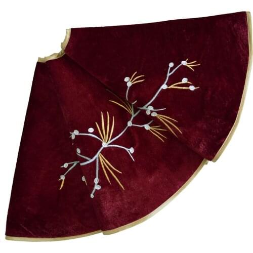 Sorrento 36inch/42inch/50inch Burgundy Velvet Christmas tree skirt Berry Embroidery skirt Christmas Decoration