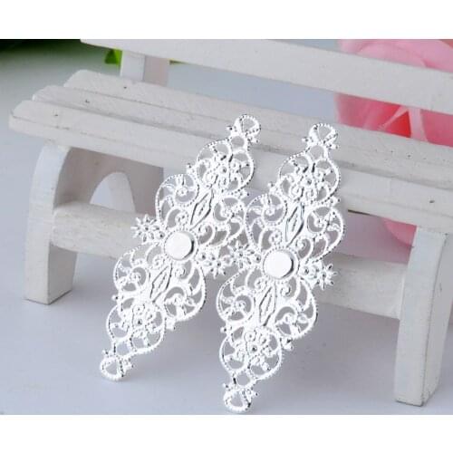 Free shipping Retail 10 Silver Plated Filigree Flower Wraps Connectors Metal Crafts Gift Decoration DIY Findings 6.1x2.4cm F0707
