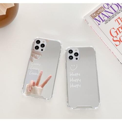 Happy Letter Glitter Mirror Case for iPhone 12 Pro Max XR XS X SE 2020 Silicone Plated Shockproof Phone Cover for iPhone 11 7 8
