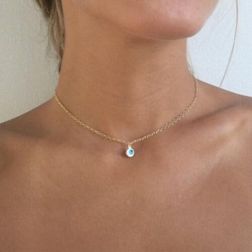 FLTMRH Turkish Crystal Evil Eye Hand Pendant Necklace Womens silver color Gold Color Jewelry Hollow Out Clavicle Link Chains