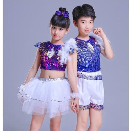 Childrens Sequins Jazz Dance Clothes Girls Boys Modern Street Dance Fashion Hip-hop Dance Costume Performance Costume