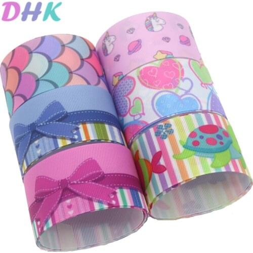 DHK 1.5'' 5yards fish scale horse sea bows Printed Grosgrain Ribbon Accessory Headwear Decoration DIY Wholesale 38mm E1867
