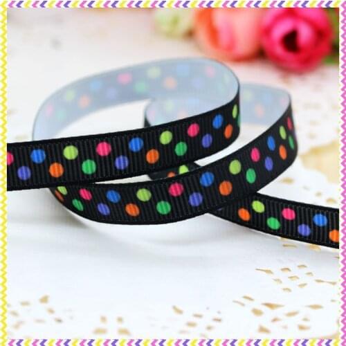 DHK 3/8'' 5yards dots printed grosgrain ribbon headwear hair bow diy party decoration OEM Wholesale 9mm E1238