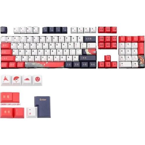 HOT-113 Keys PBT Keycaps DYE-Sub Cherry Profile Keycap for Cherry MX Switch 61/87/104/108 Mechanical Keyboard, White Crane