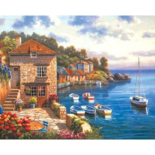 CHENISTORY Painting By Numbers Seaside Landscape Oil Picture By Number 40x50cm Frame Modern Hom Living Room Decoration Craft