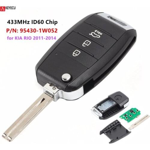 Keyecu 3 Button 433MHz ID60 Chip Upgraded Foding Remote Key Fob for KIA RIO 2011 2012 2013 2014 P/N: 95430-1W052