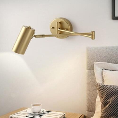Nordic creative LED wall lamp bedroom bedside living room background wall folding telescopic rocker long pole reading lamp