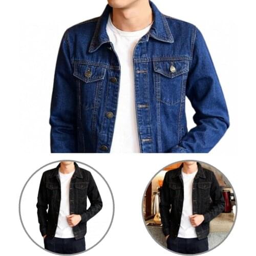 Fit Outwear Solid Color Denim Jacket for Work Men Jacket Fit Outwear Solid Color Denim Jacket for Work