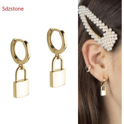 Brass copper Lock Earrings Padlock Pendant Gold Dangle Loop Drop Earrings Men Women Gifts Jewelry Punk High Quality