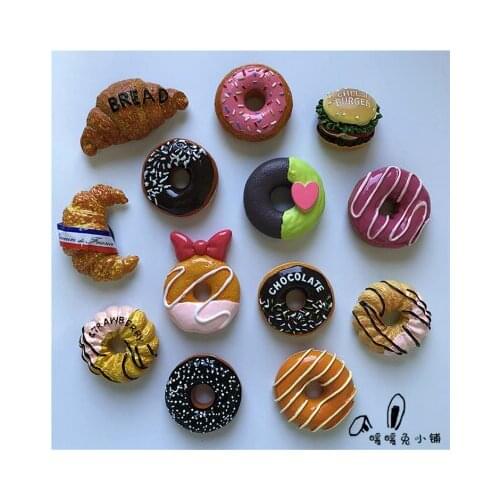 Stereo food dount croissant break fridge magnet decoration sticker kitchen paste circle simulation kids like colorful round