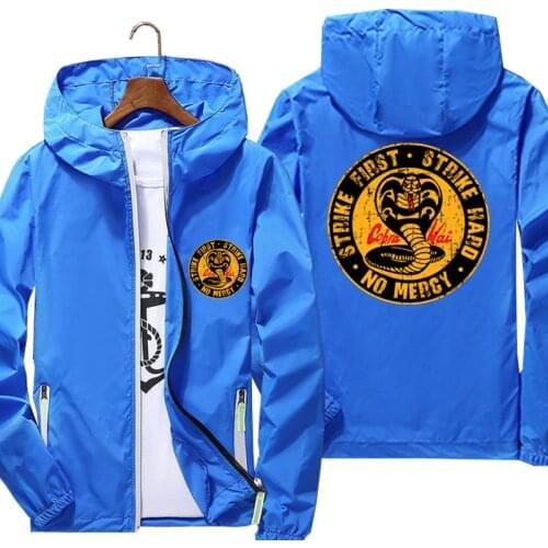 Cobra Kai No Mercy Strike First Strike Hard Mens Oversized Sportswear Thin Reflective Sunscreen Windbreaker Skin Jacket Coat 7XL