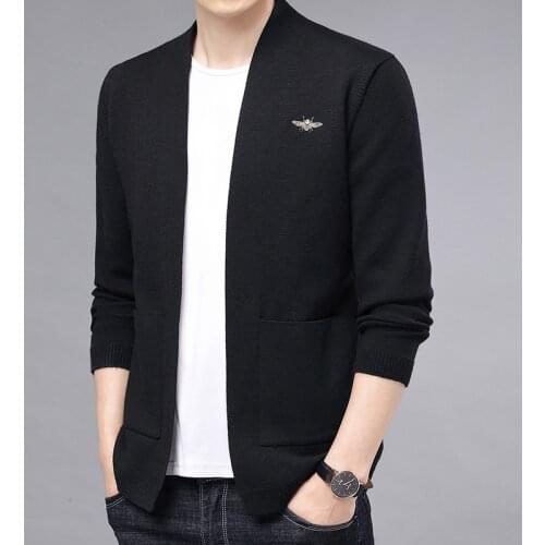 Elegant Knitted Cardigan For Mens Designer Sweater Oversize Black Khaki Large Size Retro Men Clothing 2021 Autumn Fashion Jacket