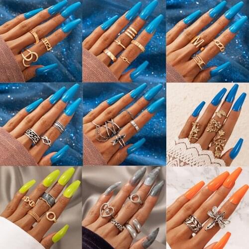 Tocona Bohemian Dragonfly Flowers Heart Joint Ring Sets for Women 2021 Letter Leaf Geoemtric Alloy Metal Wedding Ring кольца