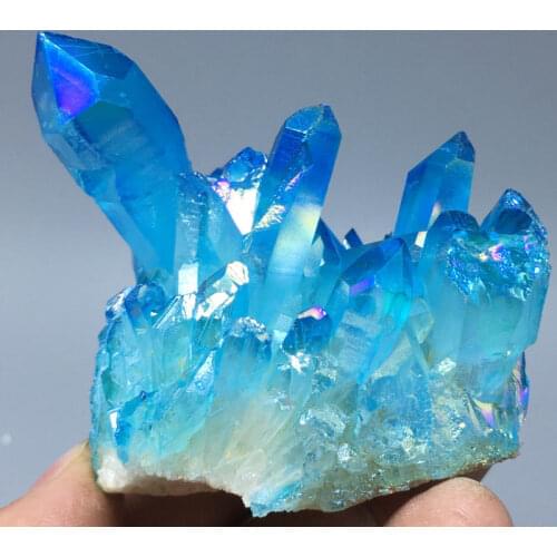 165grams Titanium coating quartz cluster natural quartz crystal blue angel aura cluster specimens healing