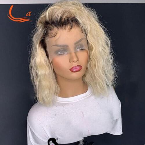 1B 613 Kinky Curly Hd Transaprent Lace Frontal Human Hair Wigs Deep Wave Pre Plucked Full Ombre Blonde Colored Pixie Bob 13x6