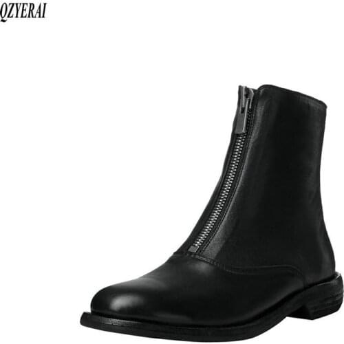 QZYERAI 2020 European fashion Genuine leather Female boots Womens boots horsehide Womens shoes Size 34-39