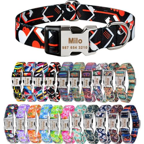 Adjustable Nylon Plaid Unisex Dog Collar Personalized Dog Collar Custom Free Engraved Name ID Tag Small Large Product Dog Collar