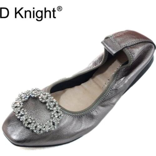 Crystal Women Ballet Shoes Flats Genuine Leather Breathbale Moccains Women Boat Shoes Shallow Mouth Slip On Ballerina Lady Shoes