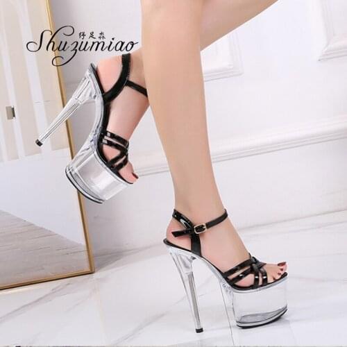 Sandals Women Shoes Striptease Walking Show Sandals Model Transparent Bottom High-heeled 16CM Sandals Platform Wedding Shoes