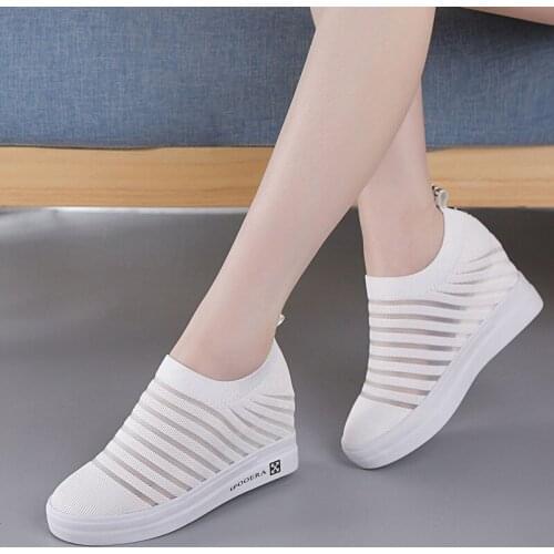 Mesh Black White Platform Shoes Breathable Wedge Sneakers Casuales Fashion Sport Women Chunky Sneakers Light-weight Shoes